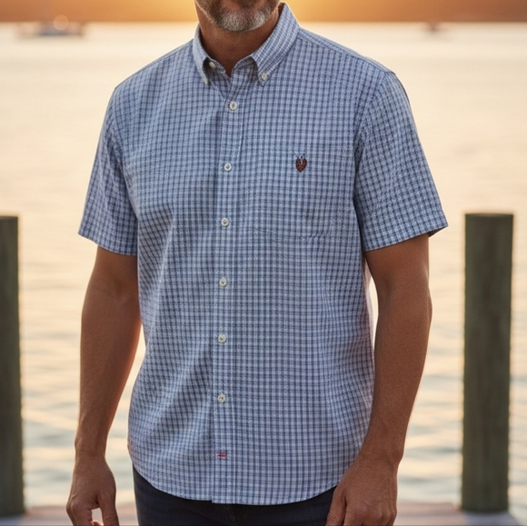 Ralph Lauren - Blue & White Checkered, Button Down Collar, Short Sleeve,... - Picture 11 of 11
